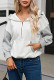 Half Zipper Kangaroo Pocket Drop Shoulder Hoodie