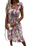 Apricot Tie Straps Smocked Floral Dress