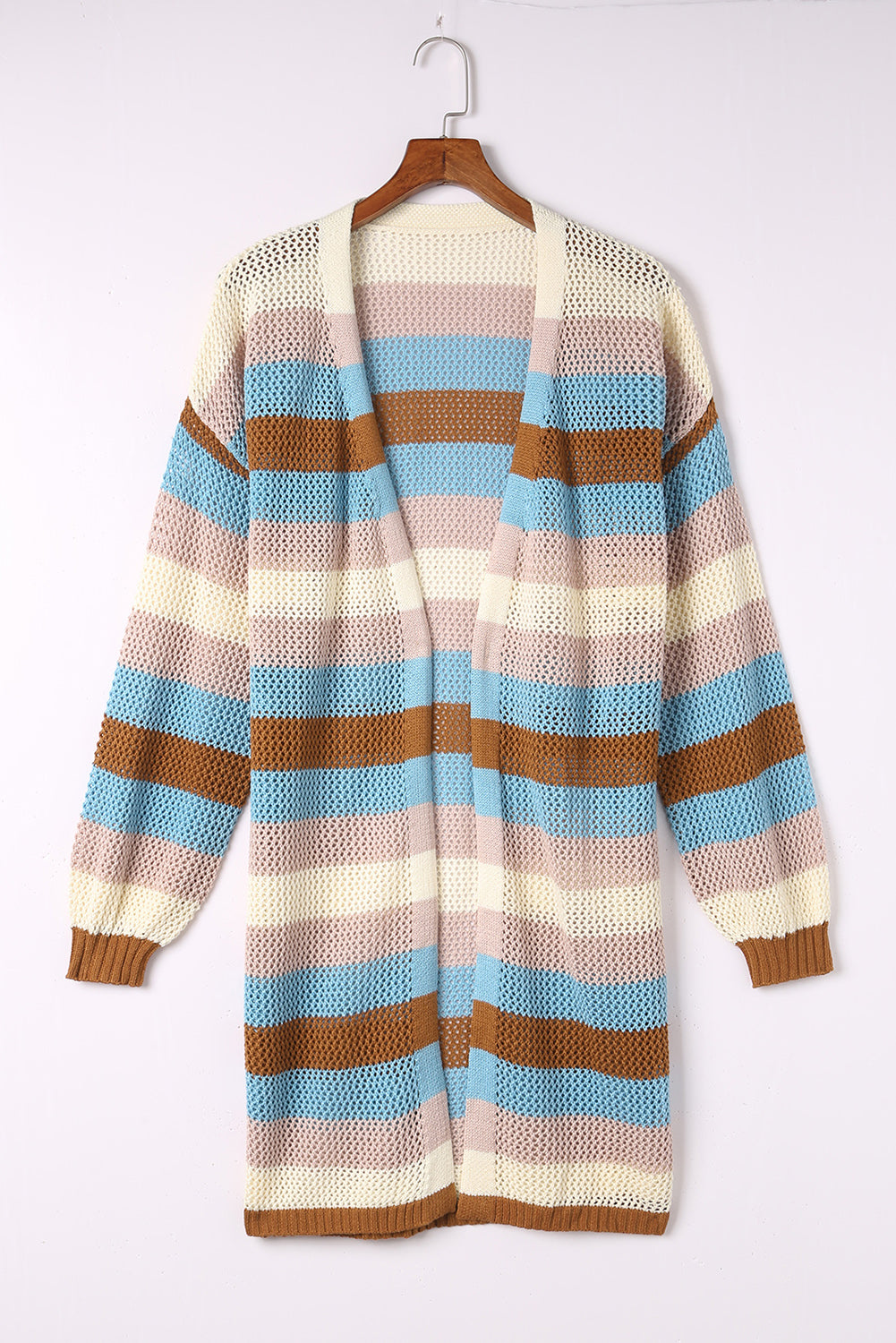 Striped Color Block Hollowed Knit Cardigan