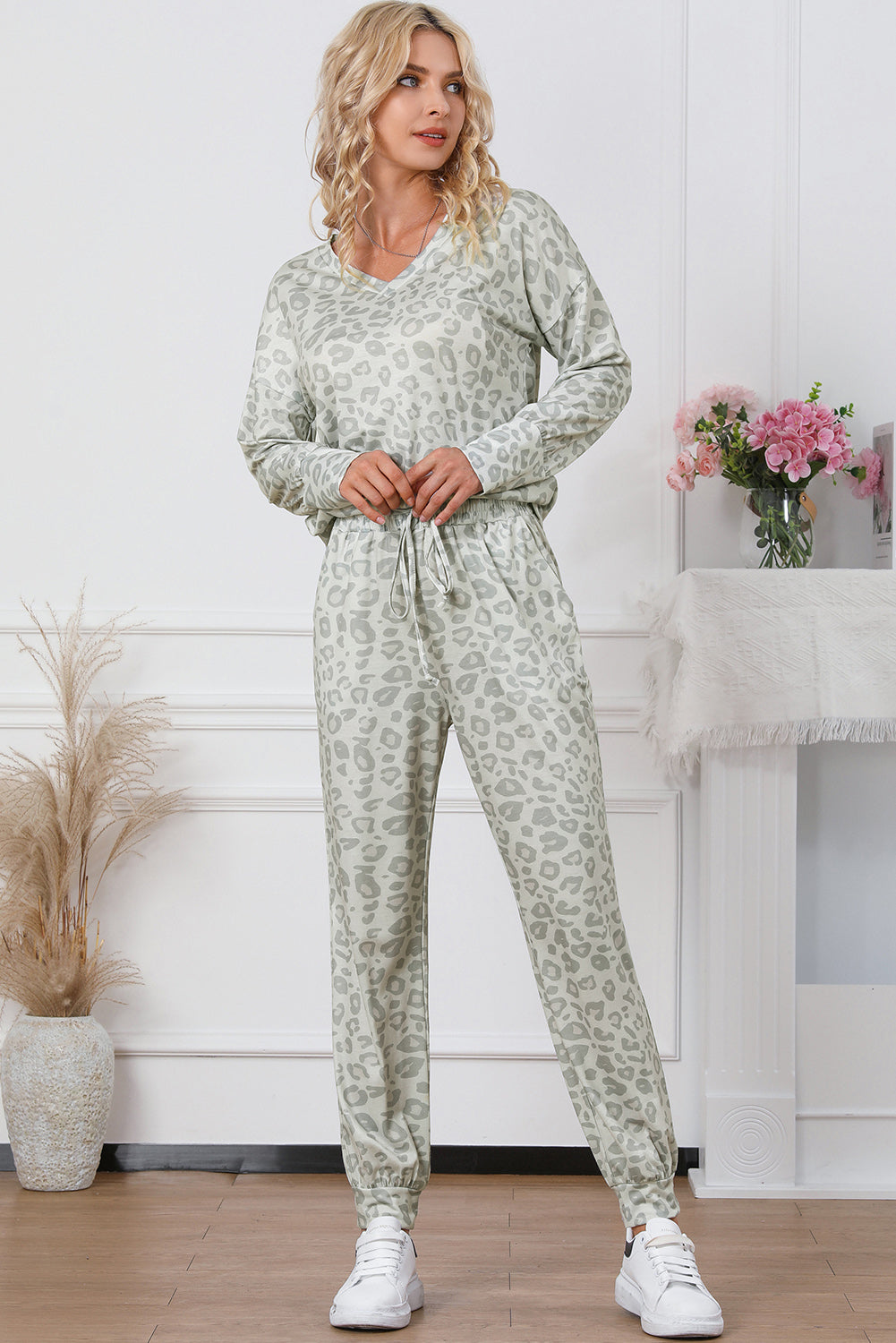 Print Long Sleeve Top & Drawstring Joggers Loungewear