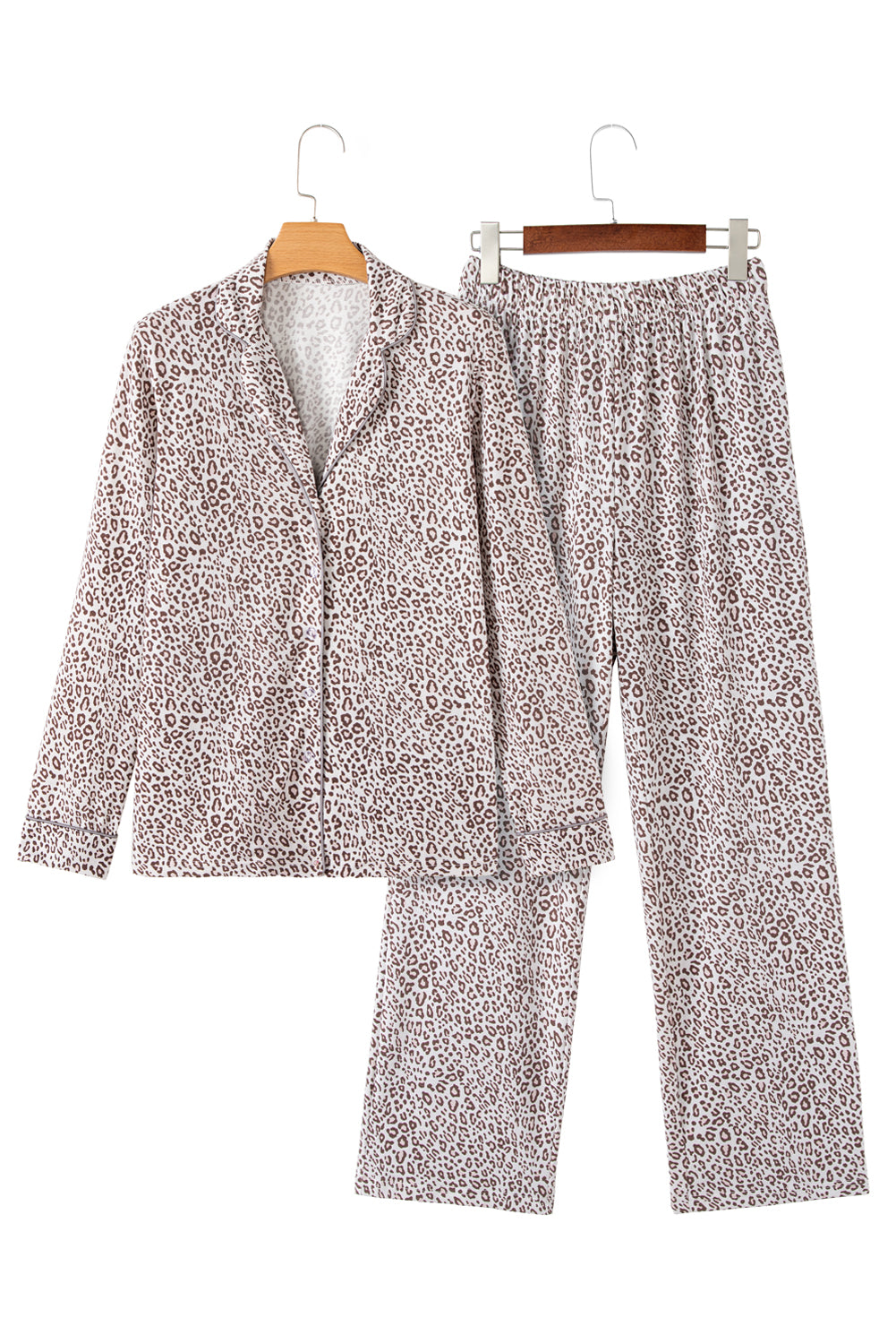 White Leopard Print Long Sleeve and Pants Pajamas Set