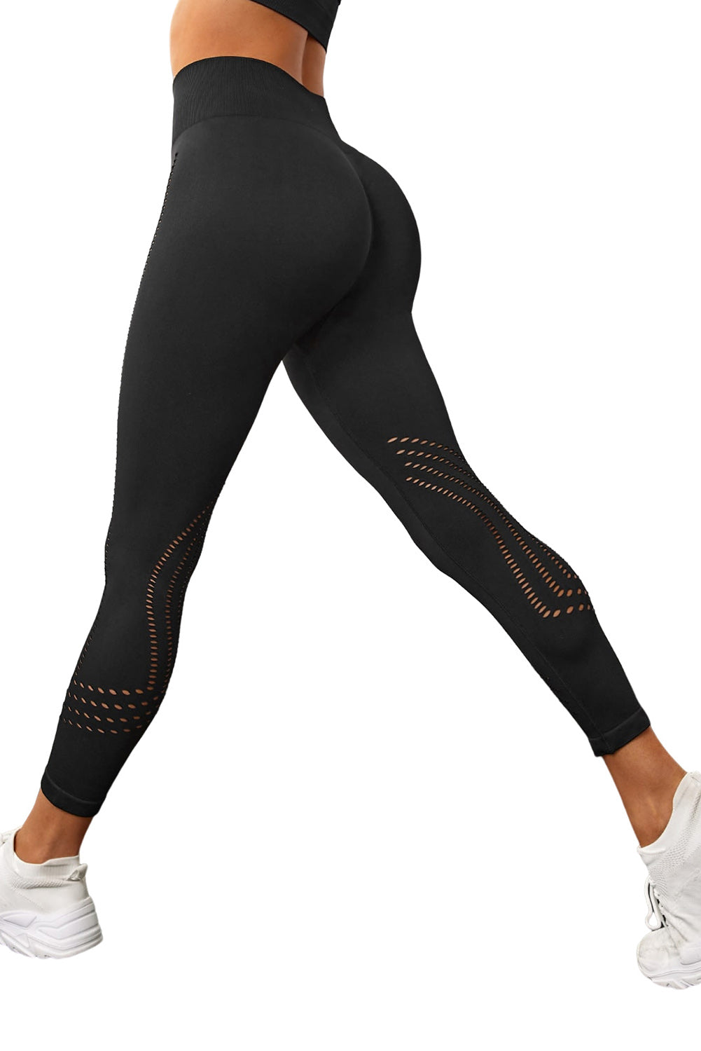 Pantalon de yoga taille haute sans couture ajouré noir