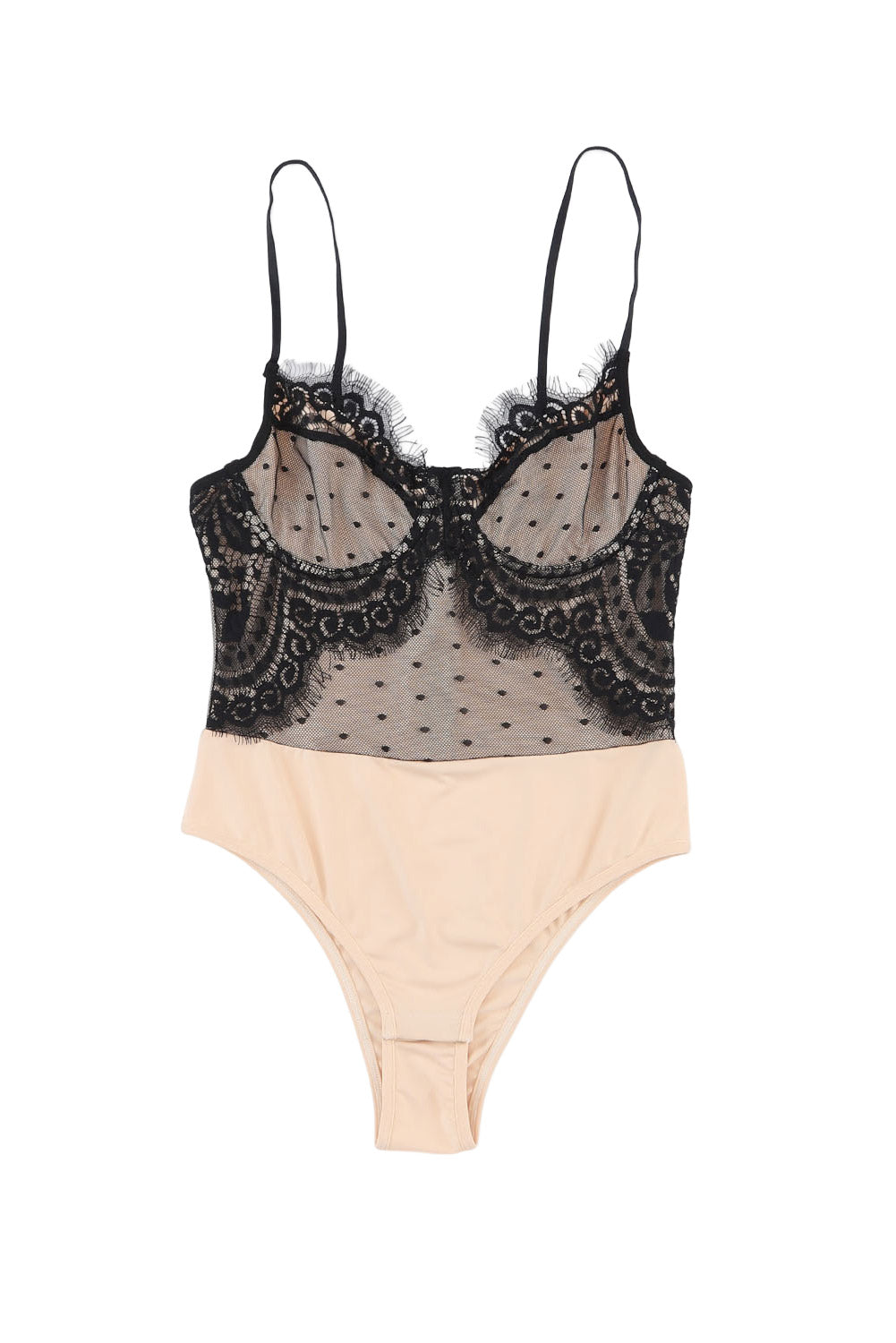 Eyelash Lace Trim Dotty Mesh Bodysuit