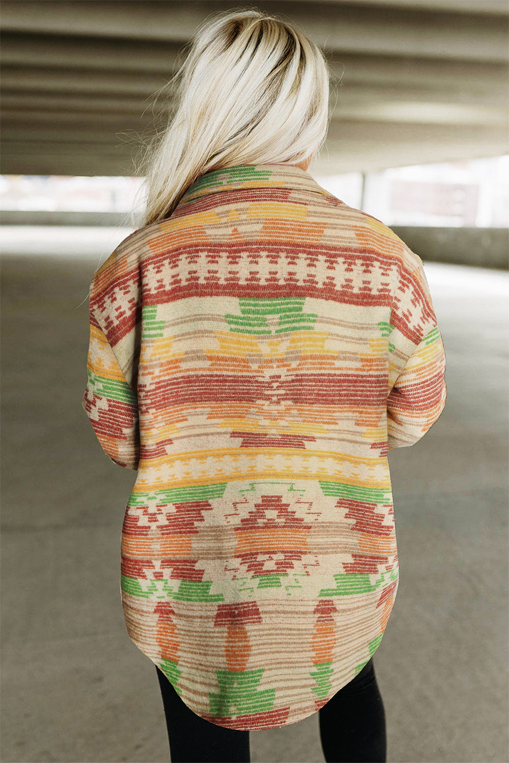 Multicolor Plus Size Flap Pockets Aztec Print Jacket