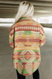 Multicolor Plus Size Flap Pockets Aztec Print Jacket