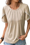 Lace Trim Pleated Short Sleeve Top