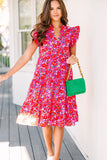 Boho Floral Flutter Sleeve Tiered Ruffled Dress