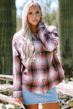 Pink Plaid Flap Pocket Button Up Shacket