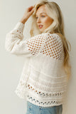 Solid Color Pointelle Knit Puff Sleeve Sweater