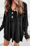 Brown Waffle Knit Buttoned Long Sleeve Top