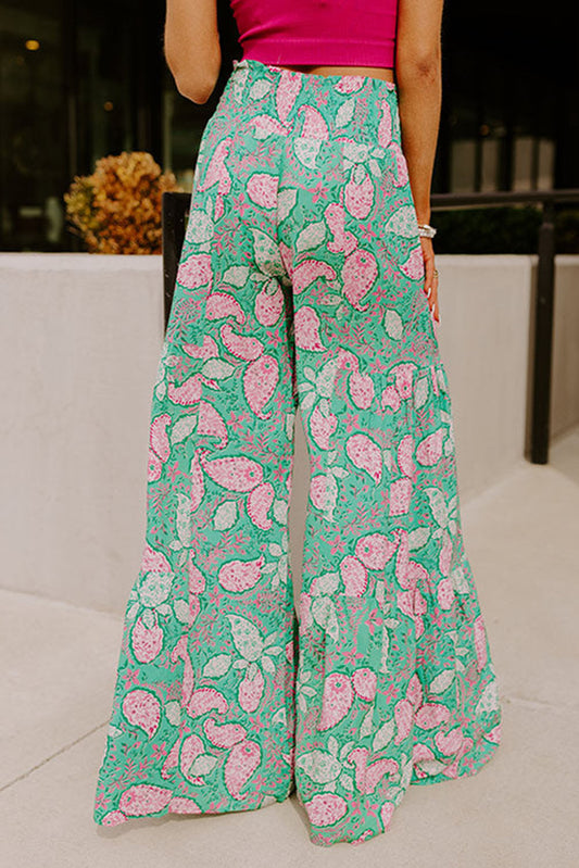 Boho Paisley Print Flowy Wide Leg Pants