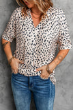 Animal Print V-neck Rolled Sleeve Tunic Top