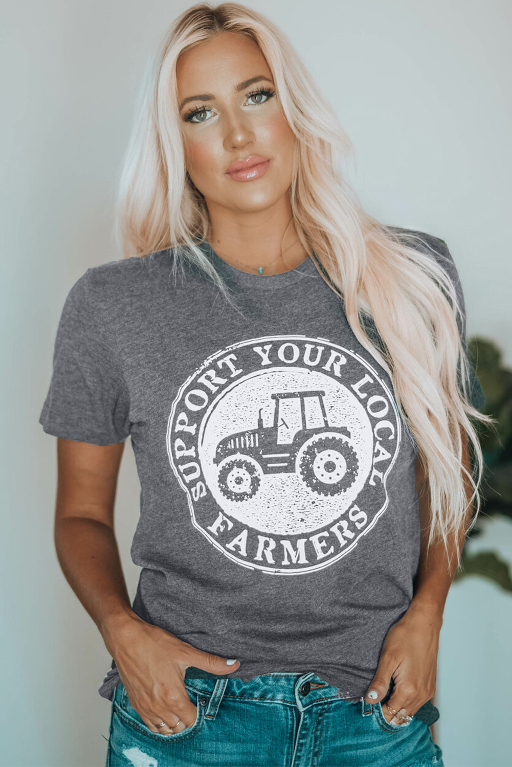 Gris SOUTENEZ VOS AGRICULTEURS LOCAUX T-shirt graphique