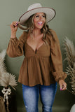 Plus Size Sweetheart Neck Long Sleeve Peplum Blouse