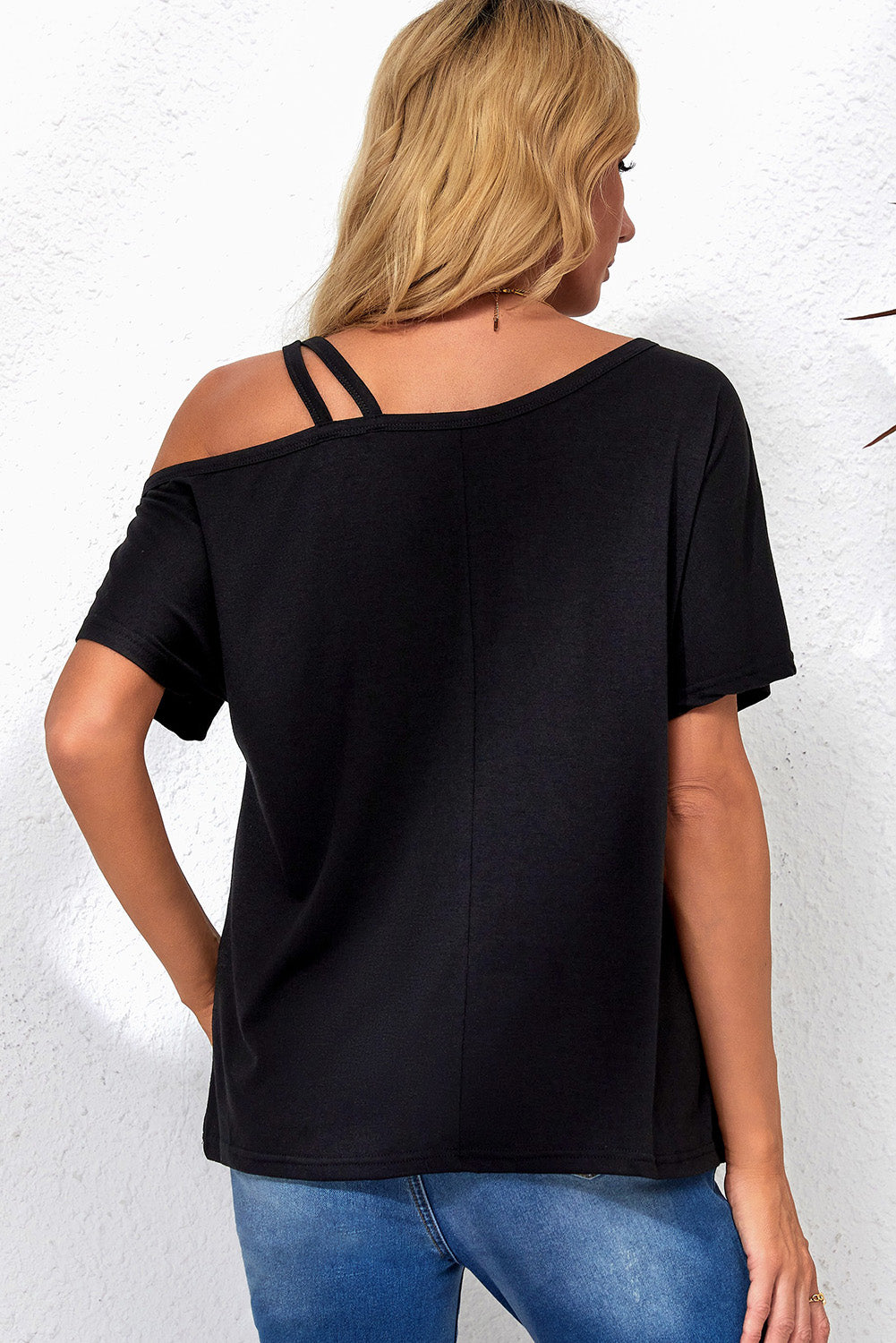 Asymmetric Criss Cross One Shoulder T Shirt