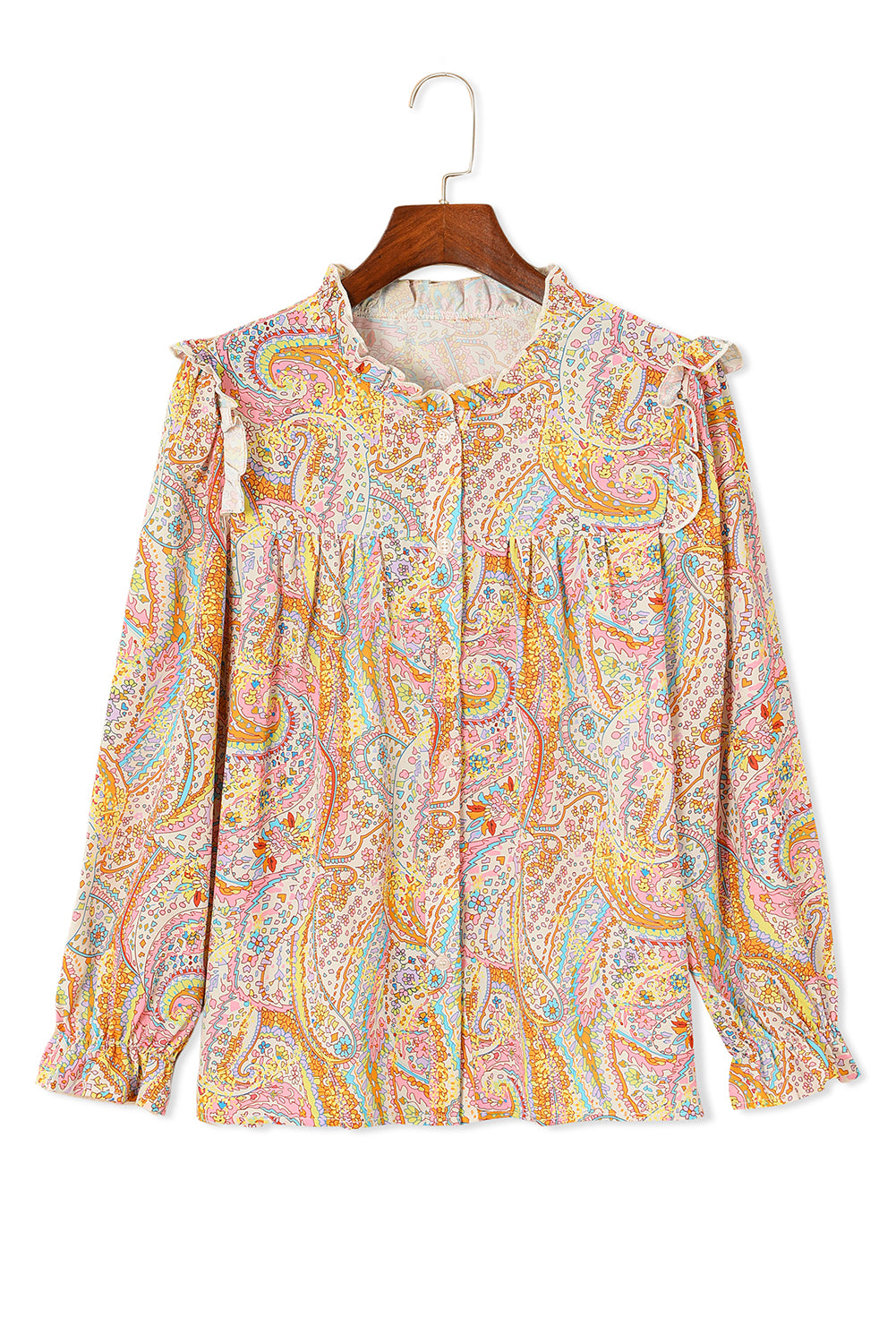 Paisley Print Ruffled Trim Boho Shirt