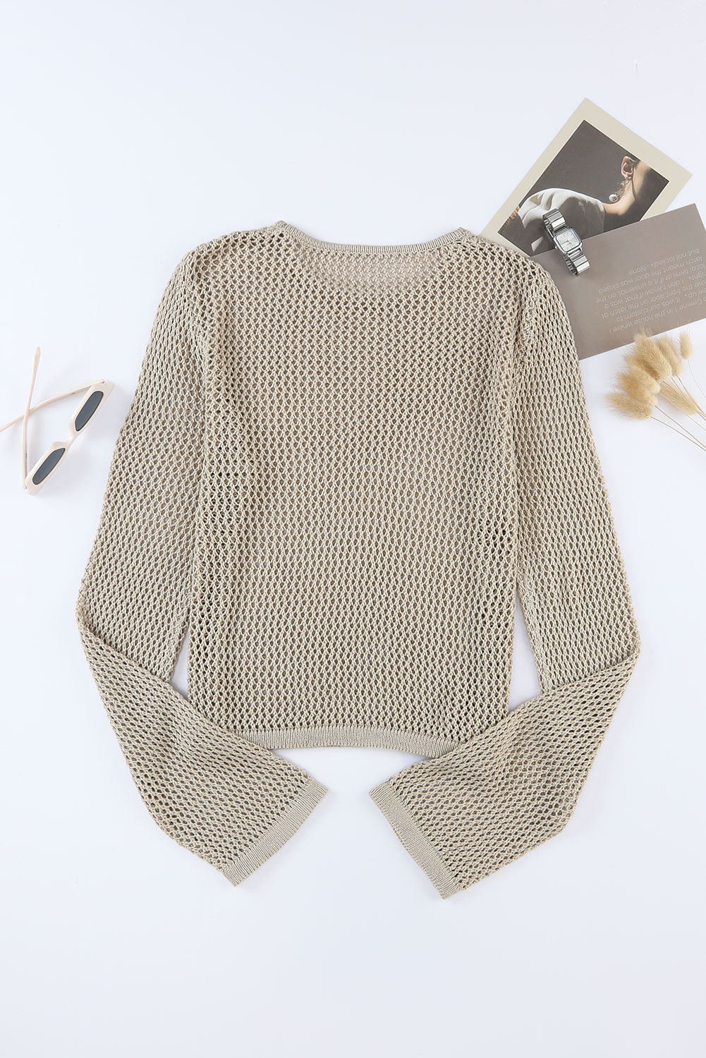 Hollow-out Knit Long Sleeve Top