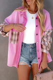 Plaid Patchwork Chest Pockets Oversized Shirt Jacket