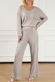 Black Plain Ribbed Loose Fit Two Piece Lounge Set