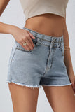 Diamond Studded Vintage Wash Denim Shorts