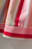 Rainbow Stripe Ruffles Ruched Tiered Dress