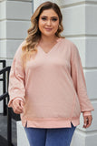 Raw Cut Notched Neck Plus Size French Terry Hoodie