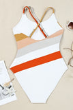 Striped Criss Cross Backless One-piece Swimwear