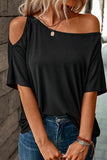 Solid Asymmetrical Neck Loose Casual T-Shirt