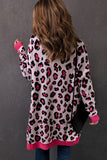 Leopard Ribbed Trim Knitted Open Front Long Cardigan