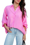 Split Back Tie Knot Buttoned Long Sleeve Shirt