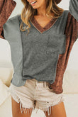 V Neck Color Block Patchwork Loose Pullover