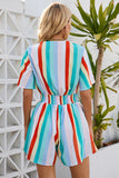 Stripe Print Tie V Neck Flowy Romper