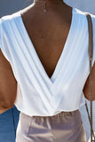 V Neck Pleated Backless Cap Sleeve Top