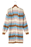 Striped Color Block Hollowed Knit Cardigan