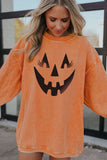 Orange Spooky Season Ghost Print Ribbed Pullover Sweatshirt