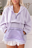 Lavendula Zipped Patch Pocket Fuzzy Drawstring Hoodie