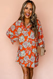 Black Floral Print Lapel Collar Loose Shirt Mini Dress