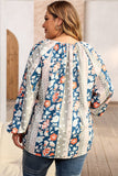 Plus Size Mixed Print Split Neck Blouse