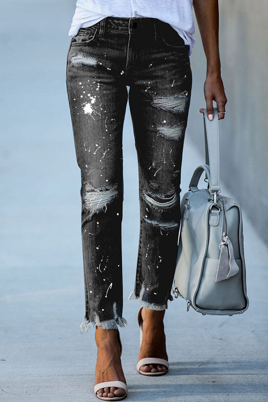 Jean skinny effet vieilli noir Ink Splash 