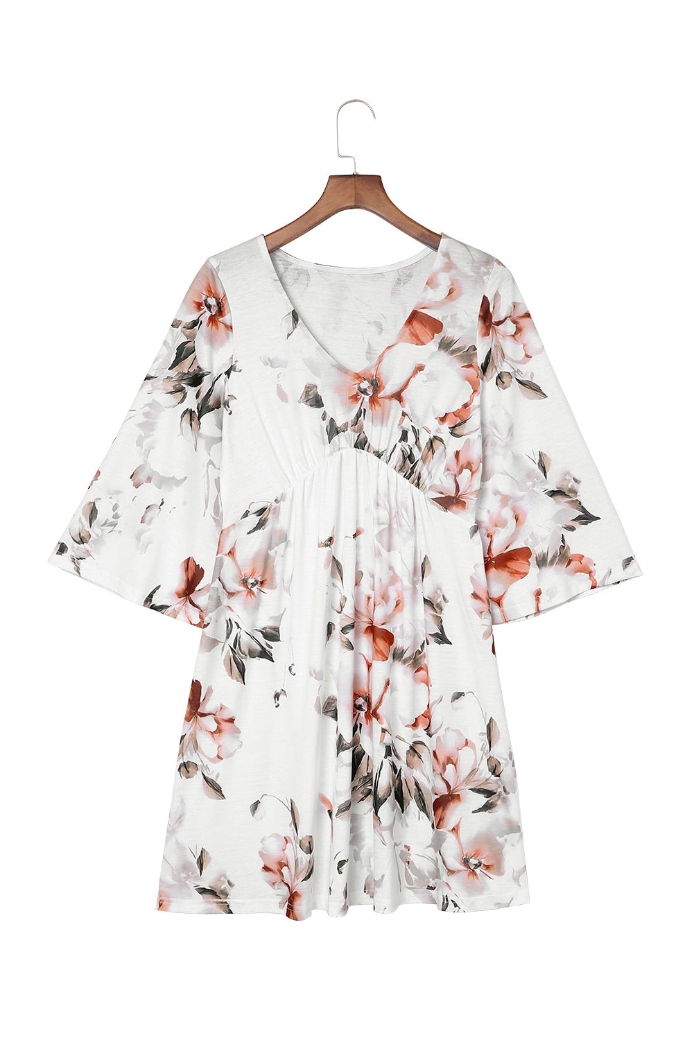 V Neck 3/4 Sleeve Floral Dress