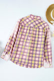 Purple Bleached Plaid Print Exposed Seam Shirt