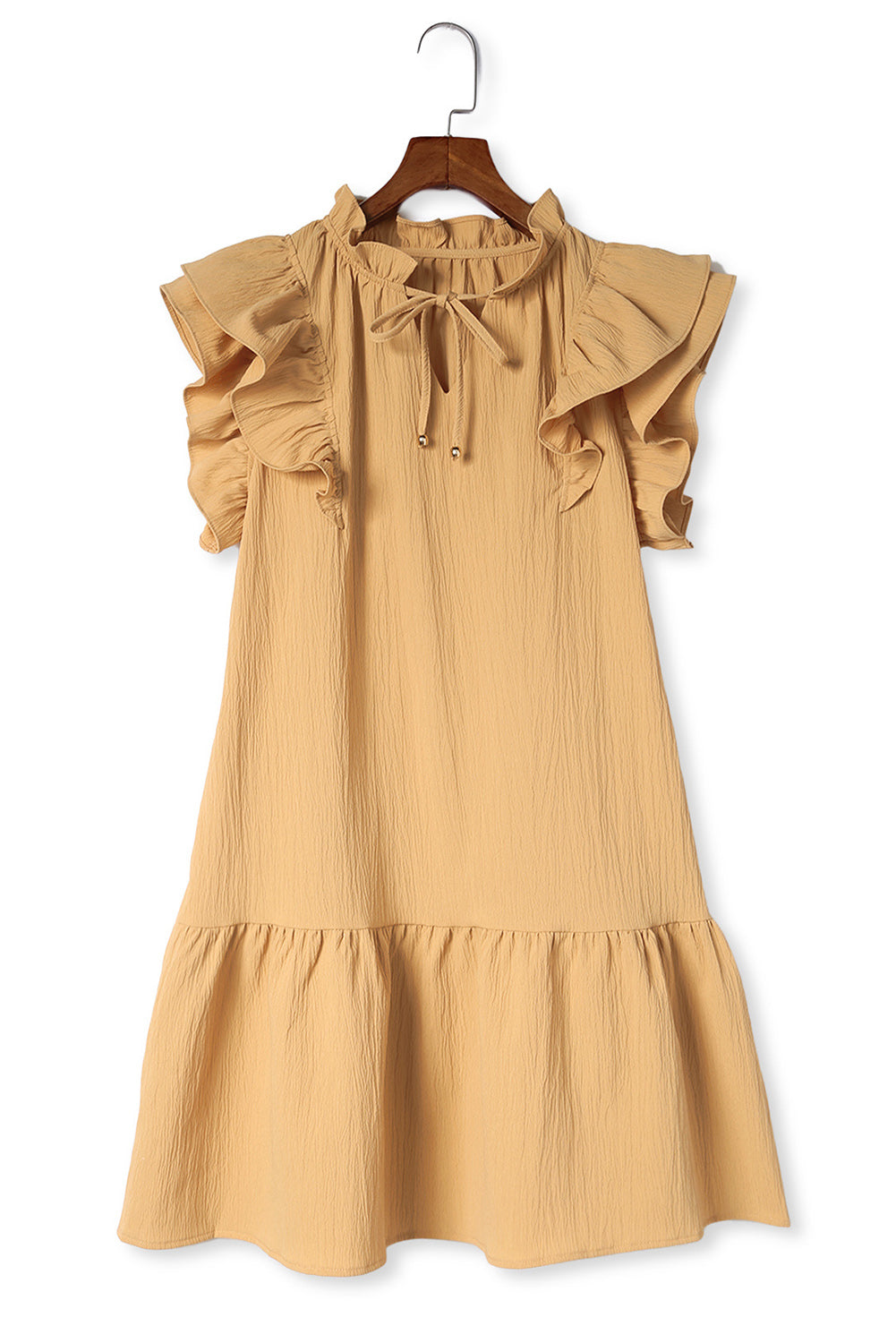 Khaki Tiered Ruffled Sleeves Mini Dress with Pockets