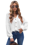 Turn-down Collar V Neck Crinkled Cuffed Shirt