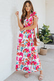 Wrap V Neck Short Sleeve Floral Maxi Dress