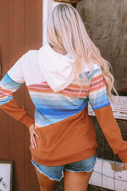 Striped Colorblock Pocketed Hoodie