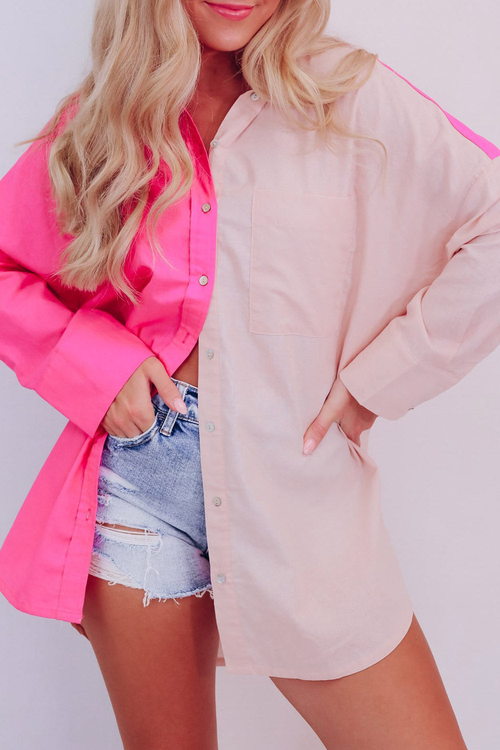 Color Block Patchwork Oversized Shirt