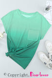 Gradient Color Short Sleeve T-Shirt with Pocket