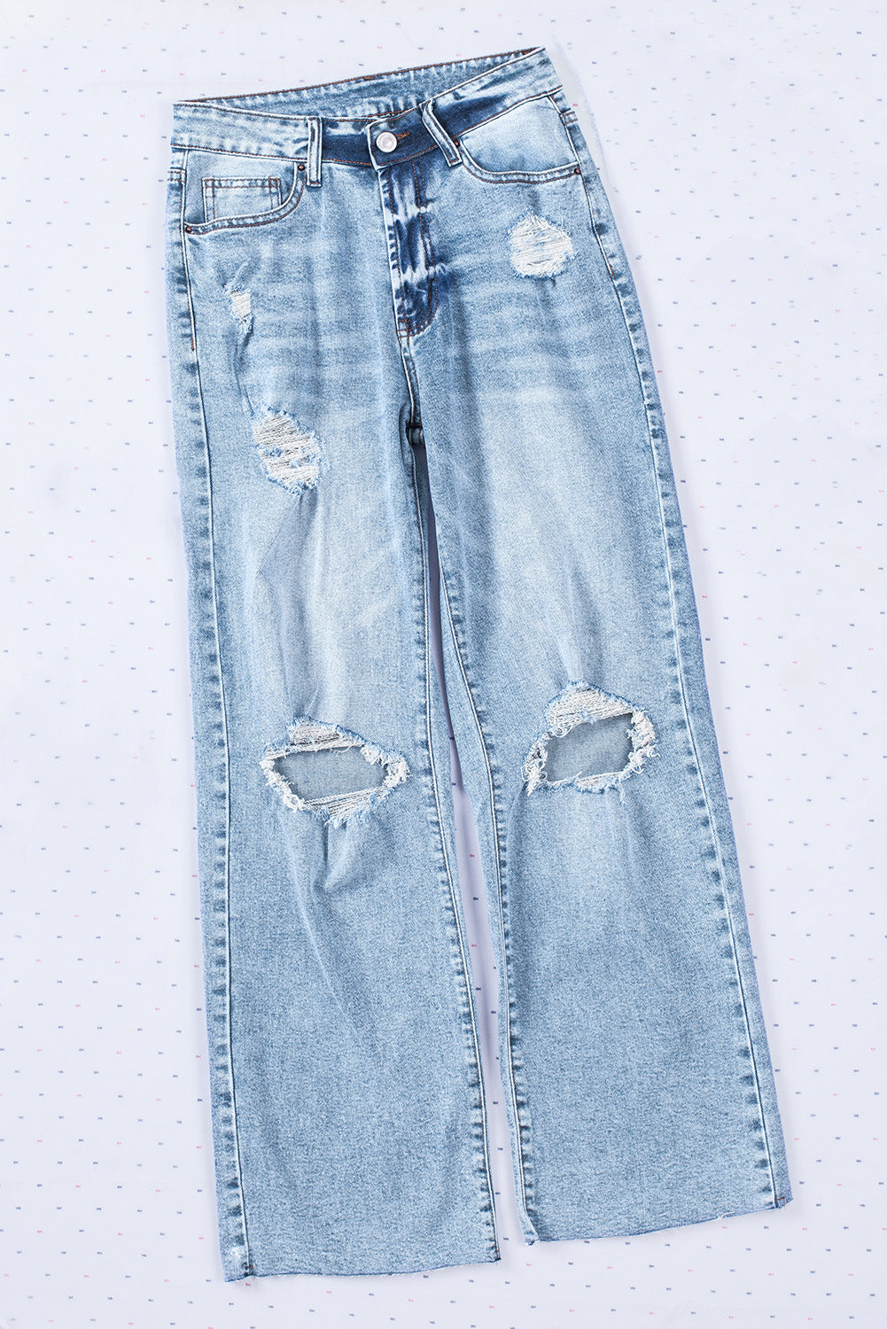 Distressed Hollow-out Knees Wide Leg Jeans