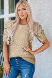 Pink Floral Lace Ruched Bubble Sleeve Top