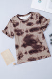 T-shirt marron vintage tie-dye à manches volantées